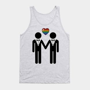 Gay Silhouette Grooms with Rainbow Colored Pride Heart Tank Top